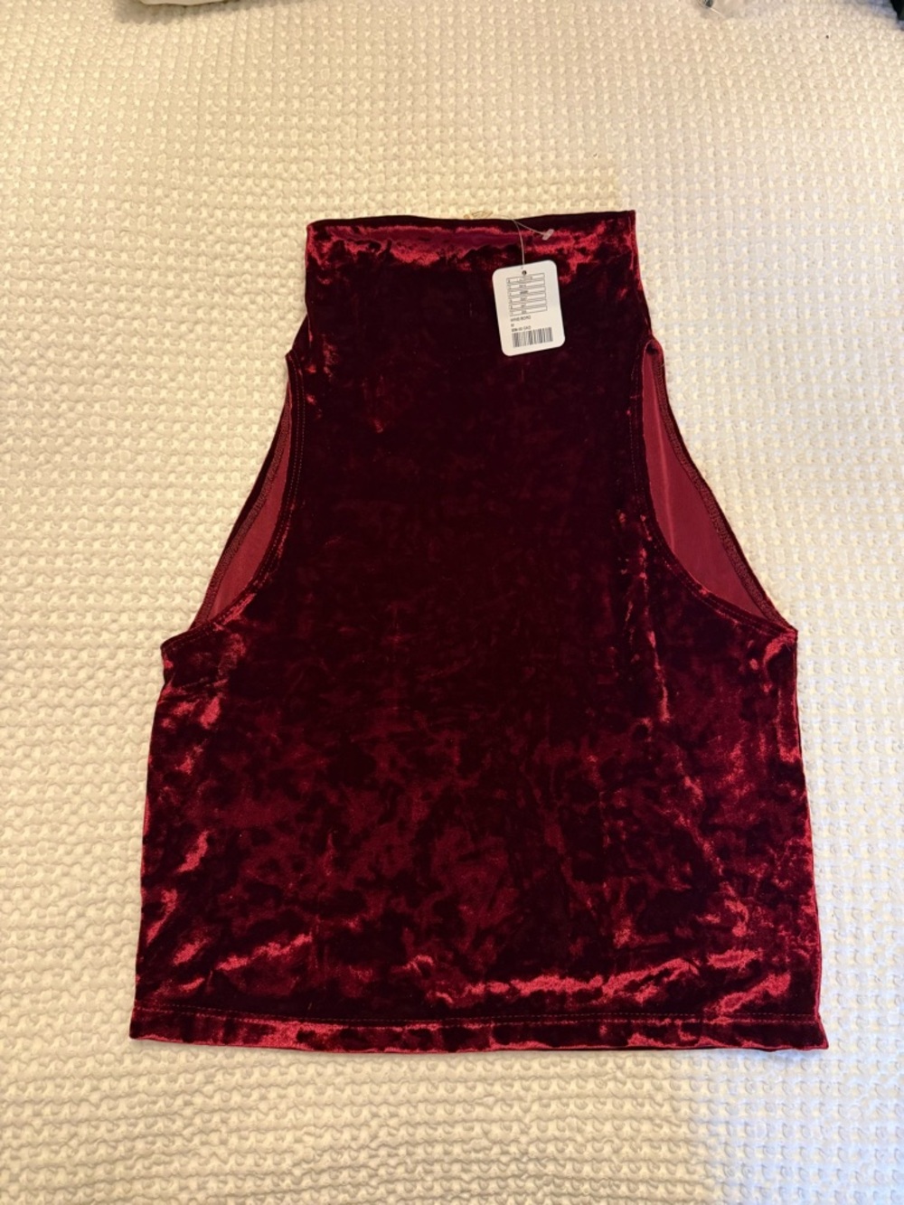 Crushed Velvet High Neck Going Out Top - Wine Red